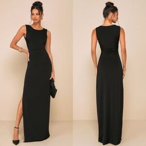 Lulus Significant Allure Black Slinky Knit Ruched Maxi Dress XL Wedding Party